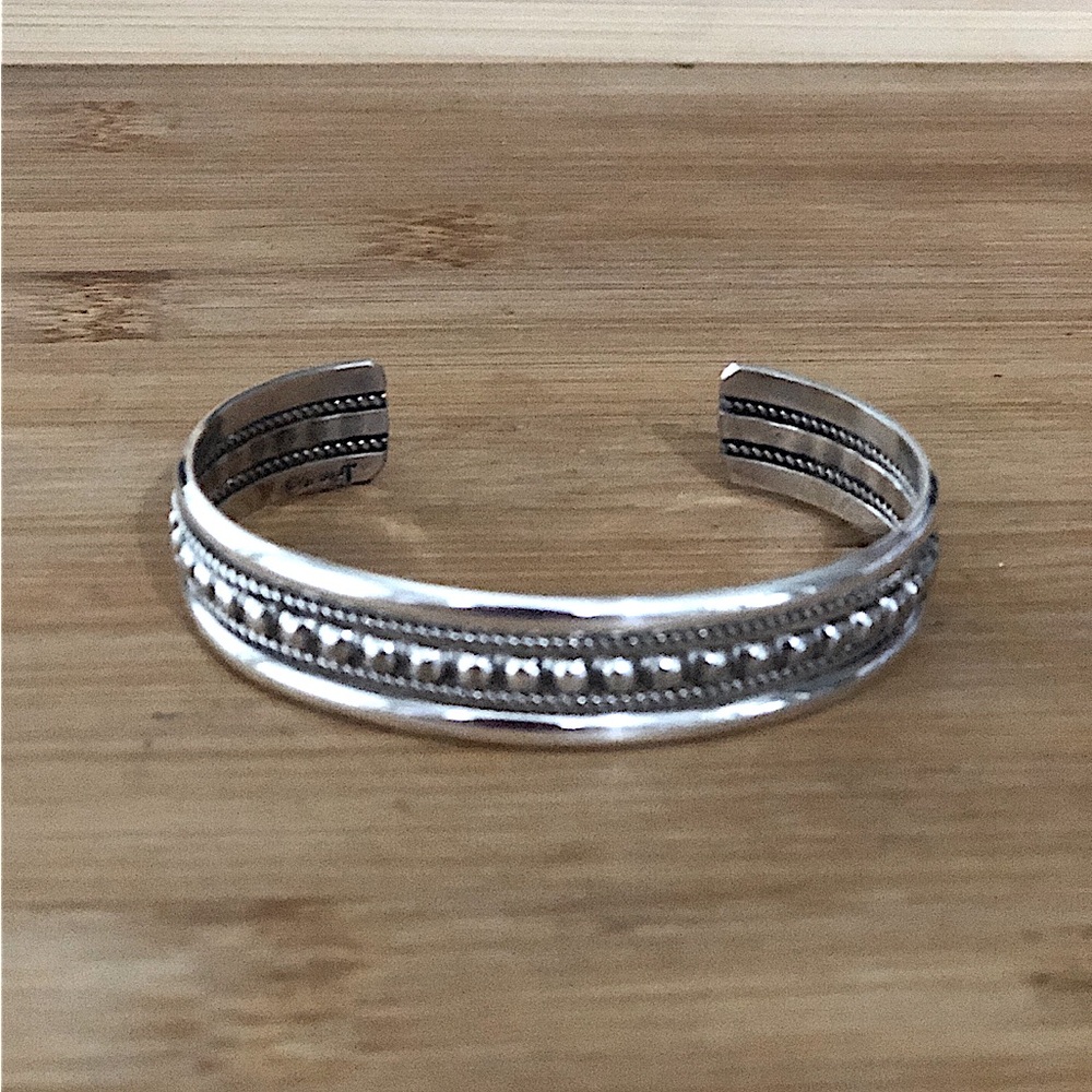 $102  Signed Southwest Designer Cuff  Sterling Silver  Marked Sterling T
